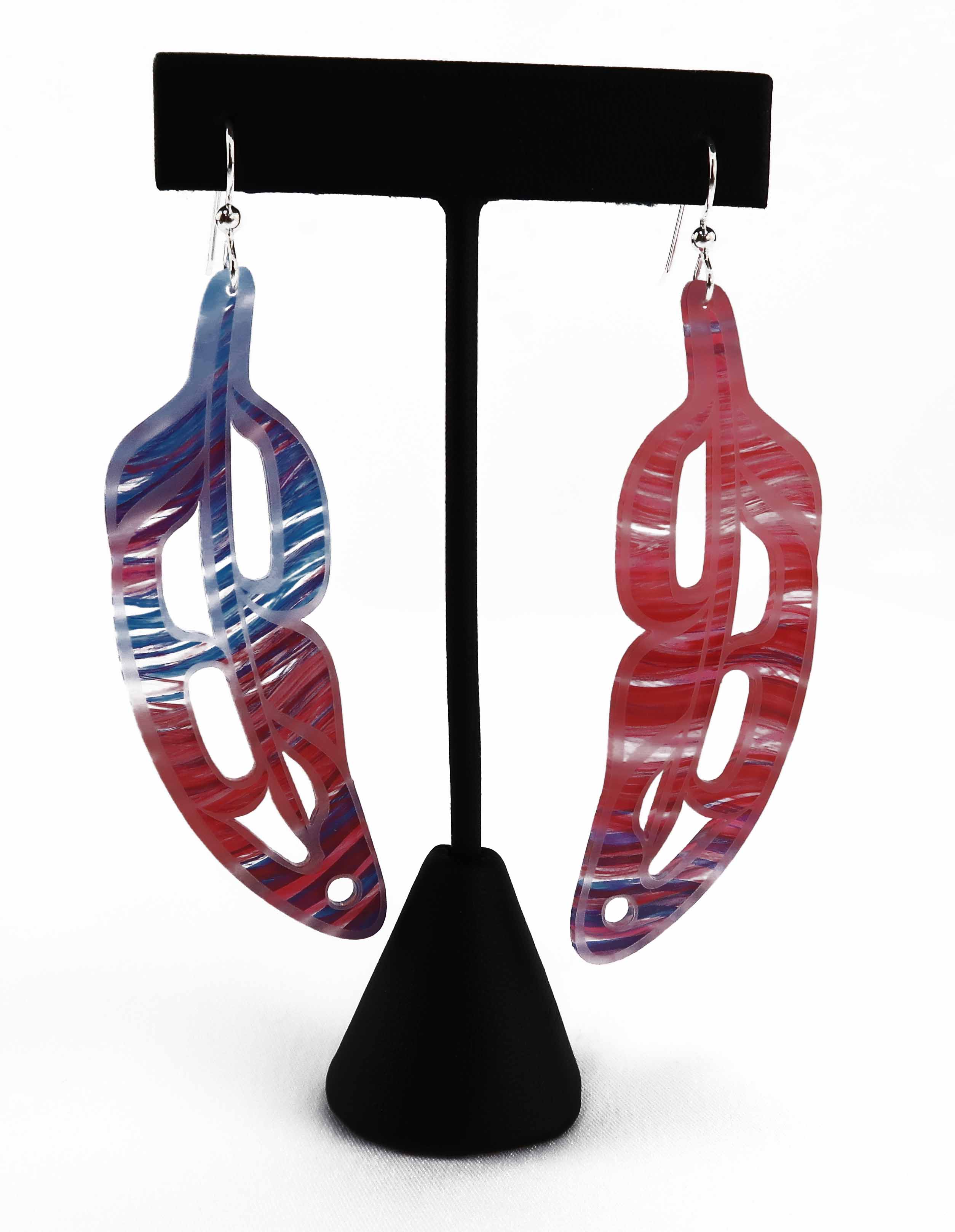 Hand Painted Feathers (Waves Blush N Blue) Earrings (50% Discount) - Image 7